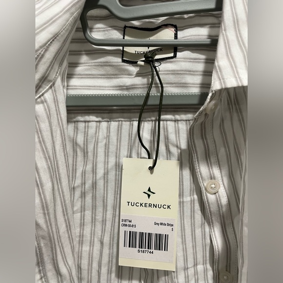Tuckernuck Grey and White Stripe Wexler Cotton Button Down Size Small - Picture 7 of 9
